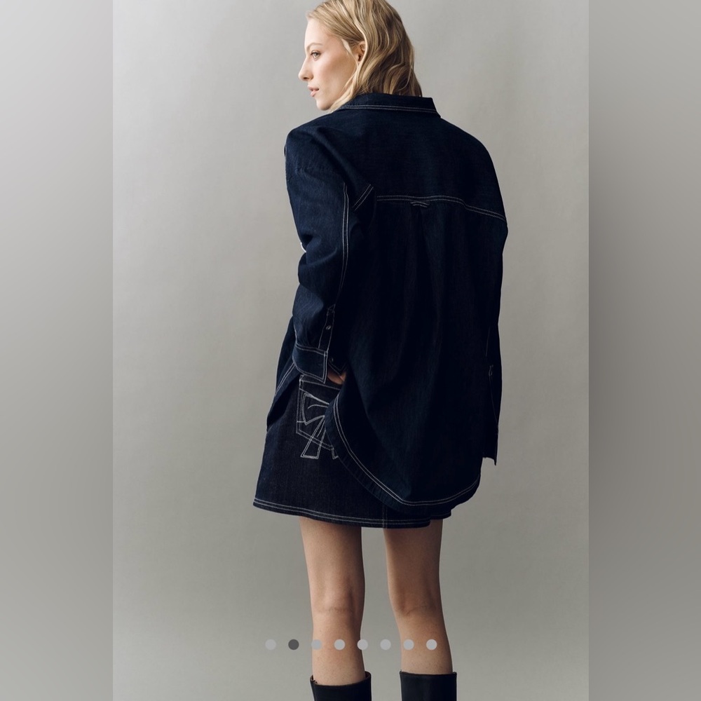 Pilcro Oversized Denim Jacket with White Embroidered Stitching - Picture 4 of 12